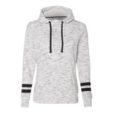 B2543  Ladies Mélange Fleece Striped-Sleeve Hooded Sweatshirt