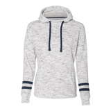 B2543  Ladies Mélange Fleece Striped-Sleeve Hooded Sweatshirt