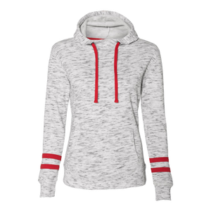 B2543  Ladies Mélange Fleece Striped-Sleeve Hooded Sweatshirt