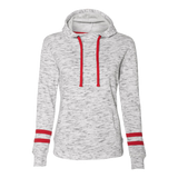 B2543  Ladies Mélange Fleece Striped-Sleeve Hooded Sweatshirt