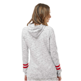 B2543  Ladies Mélange Fleece Striped-Sleeve Hooded Sweatshirt