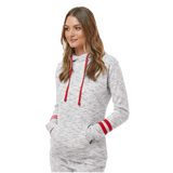 B2543  Ladies Mélange Fleece Striped-Sleeve Hooded Sweatshirt
