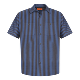 B1777 Mens Long Size, Short Sleeve Striped Industrial Work Shirt