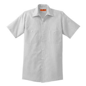 B1777 Mens Long Size, Short Sleeve Striped Industrial Work Shirt